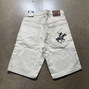 Vintage Beverly Hills Polo Club Shorts Mens 31 White Denim Bermuda Logo USA